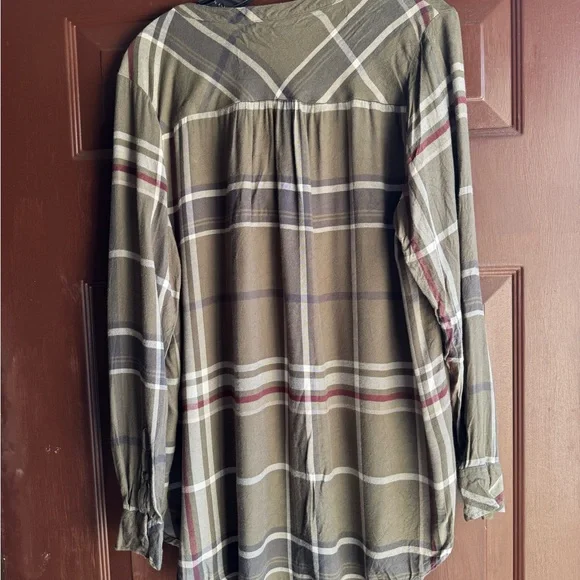 Knox Rose Green Plaid Long Sleeve Top Size XL - Picture 2 of 4